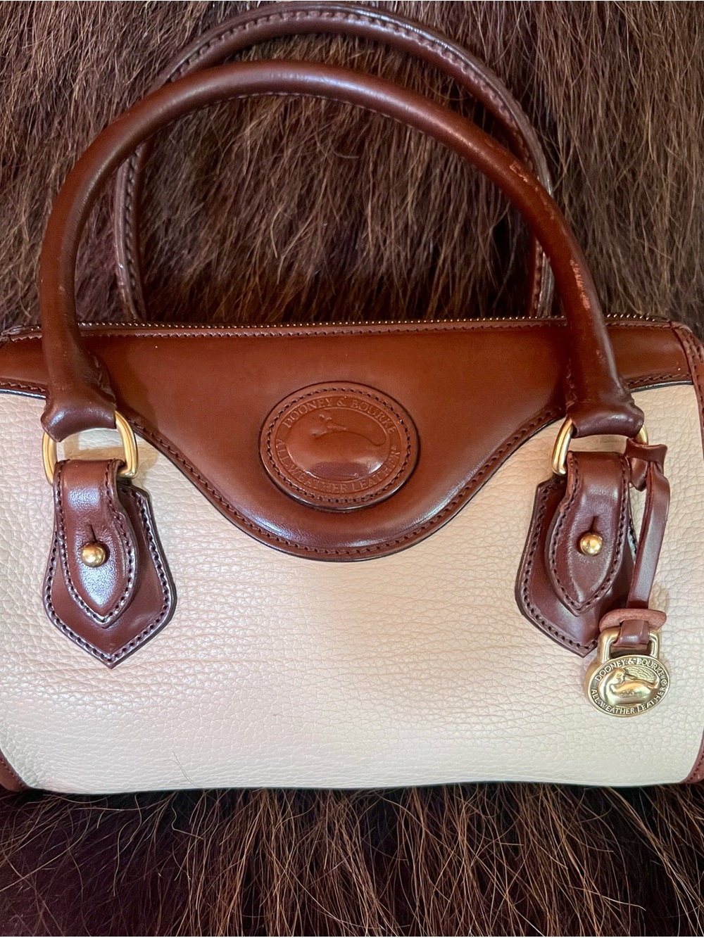 Dooney & Bourke Vintage Brown and Cream Leather Satchel
